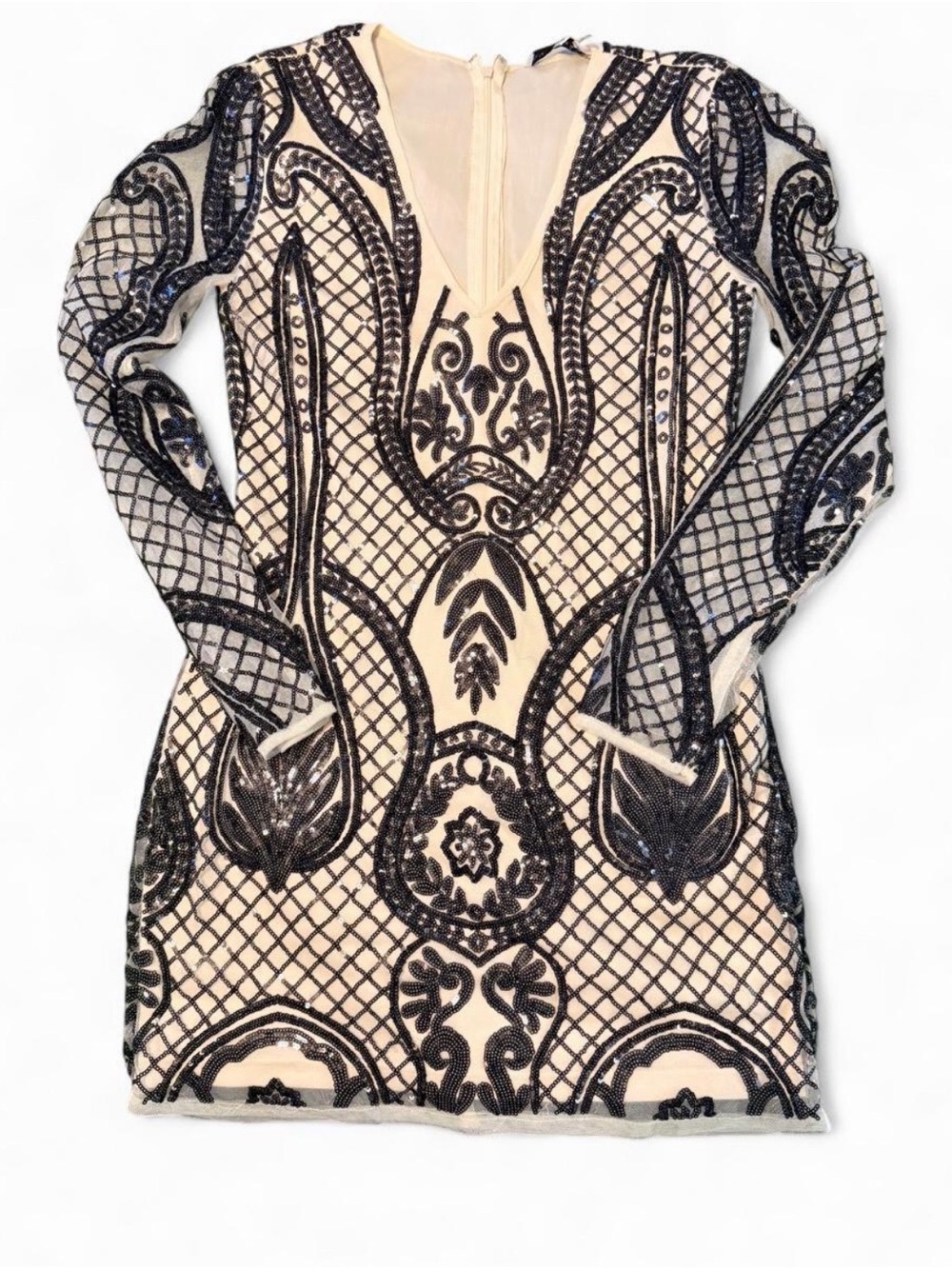 Endless Rose Beaded Long Sleeve V-Neck Cocktail Dress